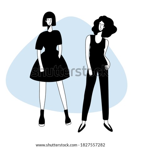 Fashinable girls doodle character for design friends girt card, birthday  party invitation, poster page, t-shirt print etc.