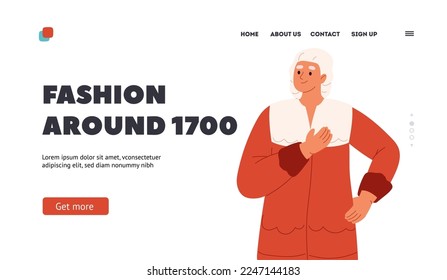 Fashion of 17th century concept of landing page with young man in 1retro costume and white wig. Male character in old vintage clothes. Baroque and renaissance style. Cartoon flat vector illustration