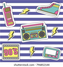 fashion 90s patches retro elements collection stripes background