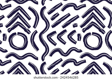 Fashion abstract contemporary seamless pattern with dry brush crayon charcoal lines. Graphic squiggle vector. Modern trendy Vector. Grunge, texture pattern for textile prints.