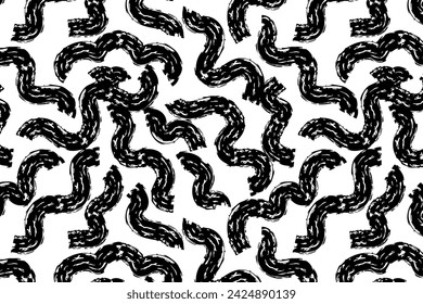 Fashion abstract contemporary seamless pattern with dry brush crayon charcoal lines. Graphic squiggle vector. Modern trendy Vector. Grunge, texture pattern for textile prints.