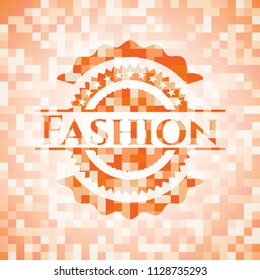 Fashion abstract emblem, orange mosaic background