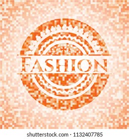 Fashion abstract emblem, orange mosaic background