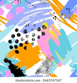 Fashion abstract funny wallpapers. Seamless pattern with hand drawn spots, shapes, dots  on pastel background. Summer illustration. Design for fabric and decor.