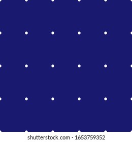 Fashion abstract geometric seamless pattern with circles. Classic blue background with white polka dots. Design for invitation, poster, card, flyer, banner, fabric, textile