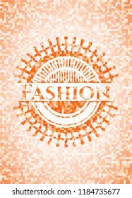 Fashion abstract orange mosaic emblem with background