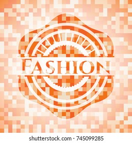 Fashion abstract orange mosaic emblem with background