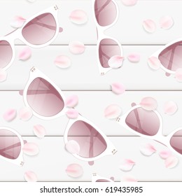 Fashion accessories collection. Sunglasses with rose flower petals. Spring style background. seamless pattern soft color romantic vector illustration design.