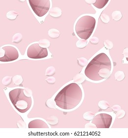 Fashion accessories collection. Sunglasses with rose flower petals. Spring style background. seamless pattern soft color romantic vector illustration design.