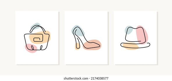 Fashion accessories continuous line posters.