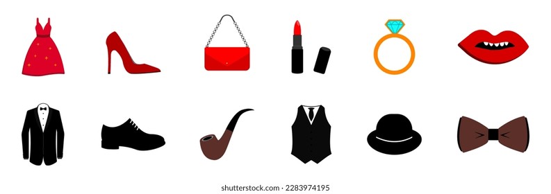 Fashion accessories icon set. Clothes and accessories for man and woman.