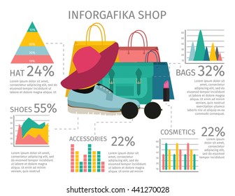 Fashion accessories infographic with percentage ratio of purchases beauty women accessories vector illustration