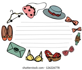 Fashion accessories objects frame on blank space background