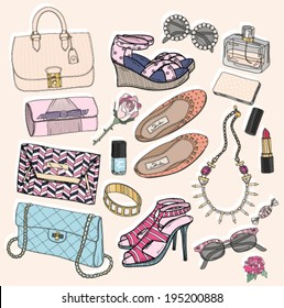 fashion accessories set background with accessory