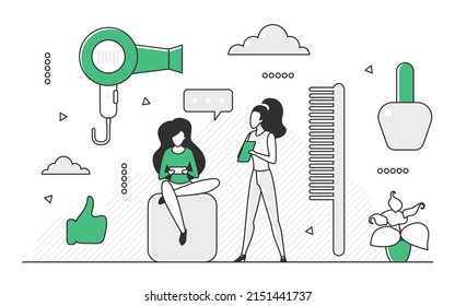 Fashion accessories and woman care tools. Beauty salon service equipment vector monocolor illustration