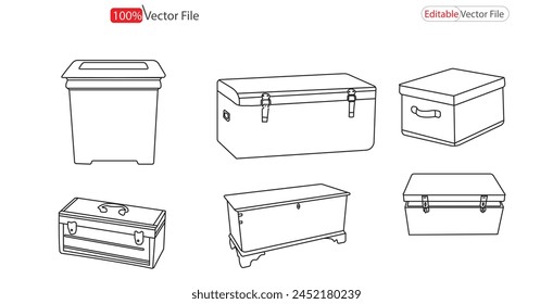 Ilustración técnica de accesorios de moda. Vector mochila delantera. silueta de la caja del maletero. Ilustración vectorial Nueva del tronco y EPS Libre de regalías. colección de diseño del contorno de la silueta de la caja del tronco.