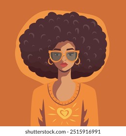 Fashion African American woman with curly afro hairstyle and retro glasses. Portrait, avatar for social networks