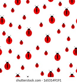 Fashion animal seamless pattern with colorful ladybags on white background. Template design for invitation, poster, card, fabric, textile. Cute holiday illustration with beetles for baby.Cartoon style