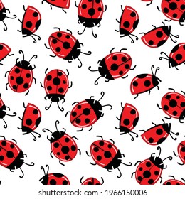 Fashion animal seamless pattern with colorful ladybird on white background. Cute holiday illustration with ladybags for baby. Design for invitation, poster, card, fabric, textile. 