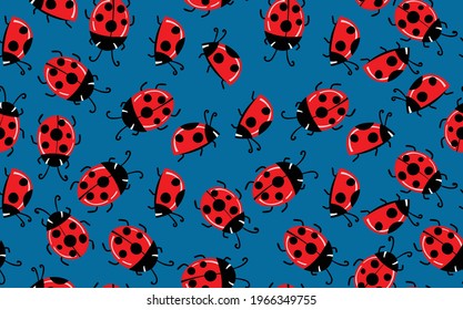 Fashion animal seamless pattern with colorful ladybird on color background. Cute holiday illustration with ladybags for baby. Design for invitation, poster, card, fabric, textile.