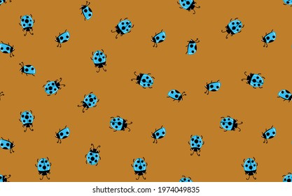 Fashion animal seamless pattern with colorful ladybird on color background. Cute holiday illustration with ladybags for baby. Design for invitation, poster, card, fabric, textile.