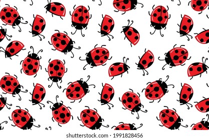 Fashion animal seamless pattern with colorful ladybird on white background. Cute holiday illustration with ladybags for baby. Design for invitation, poster, card, fabric, textile. 