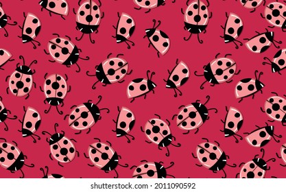 Fashion animal seamless pattern with colorful ladybird on color background. Cute holiday illustration with ladybags for baby. Design for invitation, poster, card, fabric, textile.