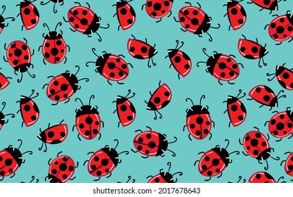 Fashion animal seamless pattern with colorful ladybird on color background. Cute holiday illustration with ladybags for baby. Design for invitation, poster, card, fabric, textile.