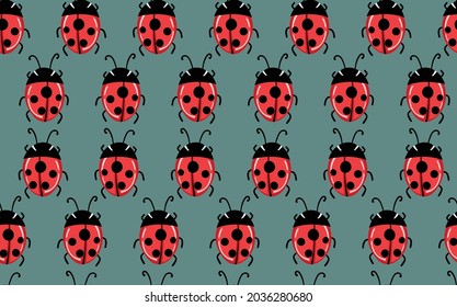 Fashion animal seamless pattern with colorful ladybird on color background. Cute holiday illustration with ladybags for baby. Design for invitation, poster, card, fabric, textile.