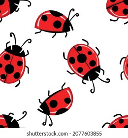 Fashion animal seamless pattern with colorful ladybird on white background. Cute holiday illustration with ladybags for baby. Design for invitation, poster, card, fabric, textile. 