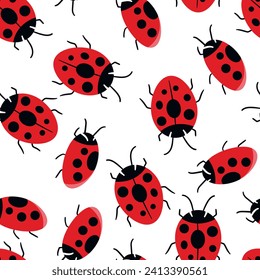 Fashion animal seamless pattern with colorful ladybird on white background. Cute holiday illustration with ladybags for baby. Design for invitation, poster, card, fabric, textile.