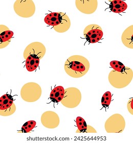 Fashion animal seamless pattern with colorful ladybird on white background. Cute holiday illustration with ladybags for baby. Design for invitation, poster, card, fabric, textile.