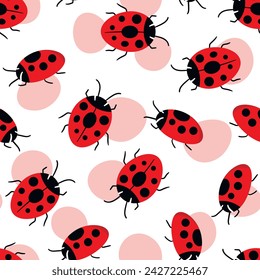 Fashion animal seamless pattern with colorful ladybird on white background. Cute holiday illustration with ladybags for baby. Design for invitation, poster, card, fabric, textile.
