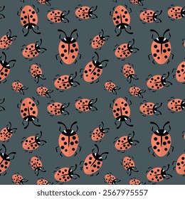 Fashion animal seamless pattern with colorful ladybird on white background. Cute holiday illustration with ladybags for baby. Design for invitation, poster, card, fabric, textile.