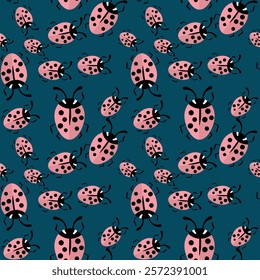 Fashion animal seamless pattern with colorful ladybird on white background. Cute holiday illustration with ladybags for baby. Design for invitation, poster, card, fabric, textile.