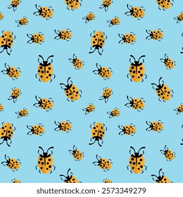 Fashion animal seamless pattern with colorful ladybird on white background. Cute holiday illustration with ladybags for baby. Design for invitation, poster, card, fabric, textile.