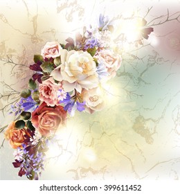 Fashion antique background with rose flowers in retro style