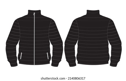 Fashion Apparel Digital clothes Vector Illustration, Puffer Jacket Sketch Illustration Template Winter Clothing, Mens puffer Jacket Vector Editable File, Sports Jacket Artworks Mockup