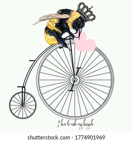 Fashion apparel print bumble bee on bicycle with crown