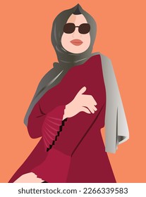 Fashion Arabic Muslim woman in hijab and abaya on background with free space for text. Stylish Islamic model in hijab. vector of young woman. eps