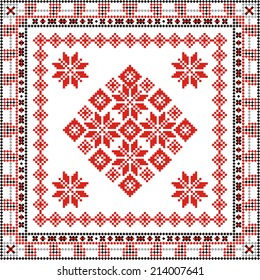 Fashion art ethnic vector ornament with red and black elements 