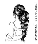 Fashion art of a girl with long loose ponytail braid. Illustration for web, print for t-shirt, poster, post business card. Sketch style luxe hairstyle