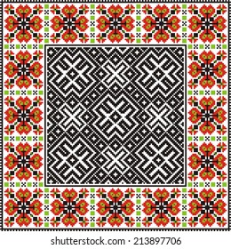 Fashion art vector ornament with red and black elements on the white background 
