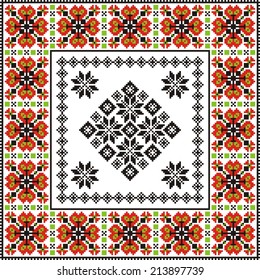 Fashion art vector ornament with red and black elements on the white background 