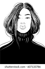 Fashion asian woman in black sweater