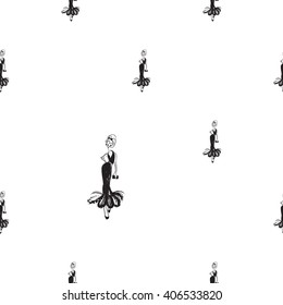 Fashion attractive fashion wedding background with black dress. Beautiful hand drawn sketch on white background. Fashion, style, beauty, advertising greeting card, banner, design