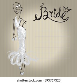 Fashion attractive wedding greeting card and bride sign  lady  bride  bridesmaid  Beautiful hand drawn sketch vintage background  Fashion  style  beauty  advertising greeting card  banner  design