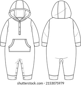 Fashion Baby Infant Hoodie Jumpsuit Coverall with pocket, cad mockup