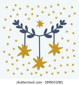 Fashion baby poster. Illustration of Flowers on a starry background. Postcard Flowers, Garland of stars. Poster and fashionable children's clothing. . Vector illustration