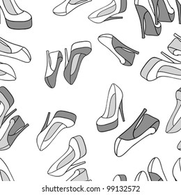 Fashion background with feminine shoe. Vector seamless texture.